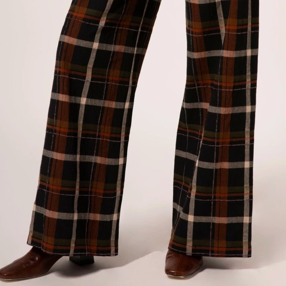 FRNCH Paris Women's Philo Woven Black Ivory Rust Plaid Pants Small 100% Cotton S - Picture 6 of 11